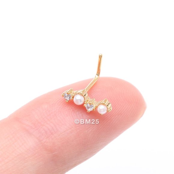 Golden Brilliant Sparkle ZigZag Pearlescent Multi-Gem L-Shaped Nose Ring - Picture 3 of 4